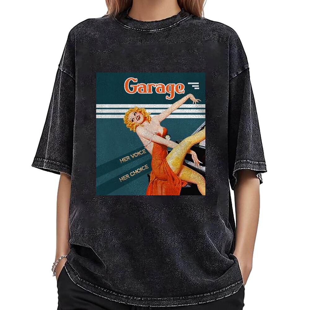 T-Shirt Übergroßes Acid-Wash-T-Shirt Retro Poster Retro-Mädchen Grafik Für Paar Herren Damen Erwachsene Maskerade Heißprägen Alltagstauglich Lightinthebox