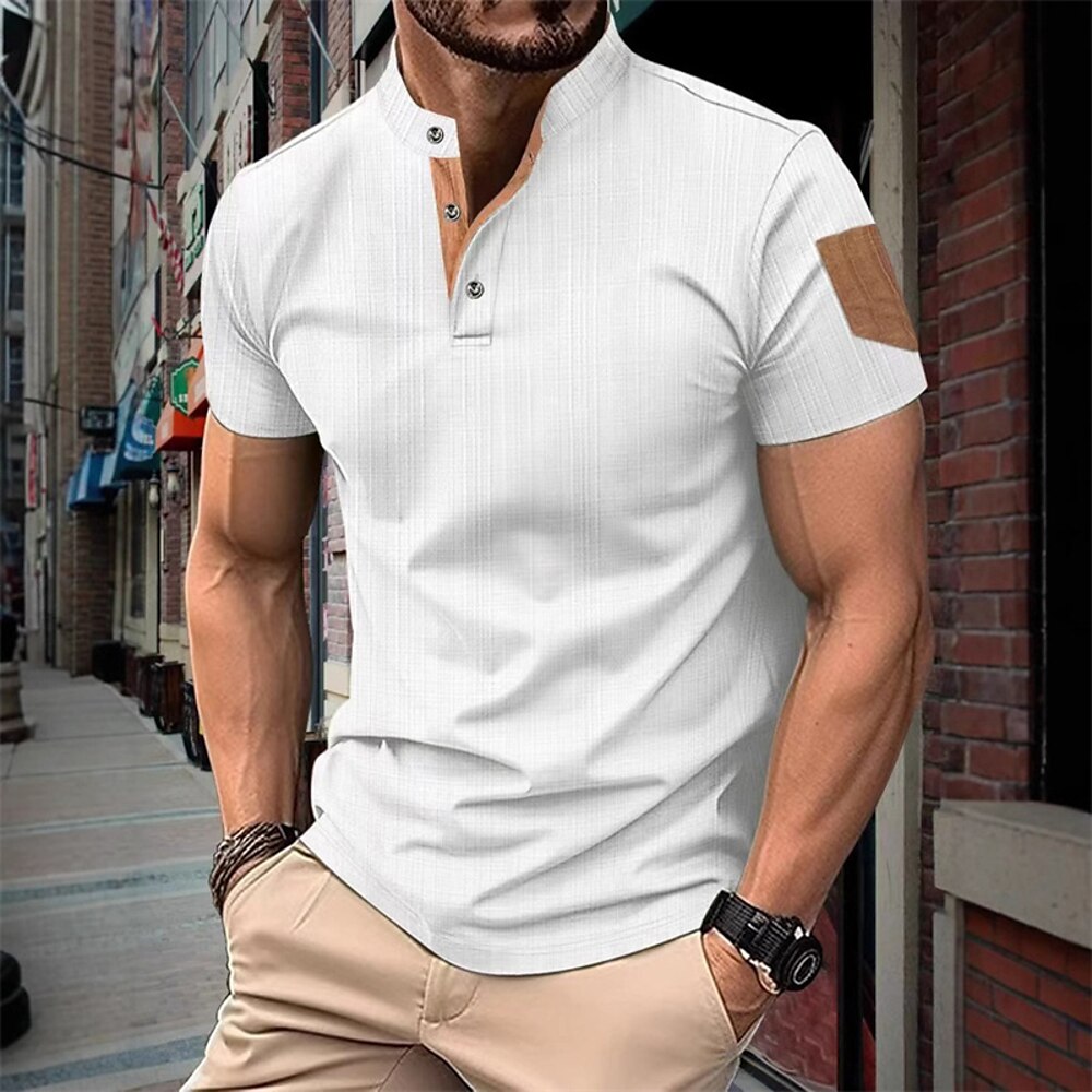 Herren T Shirt Henley Hemd T-Shirt Kurzarmshirt Kurzarm Henley Sommer Farbblock Mode Designer Mode Urlaub Straße Ausgehen Schwarz Weiß Dunkelmarine Top T-Shirt für Herren Lightinthebox