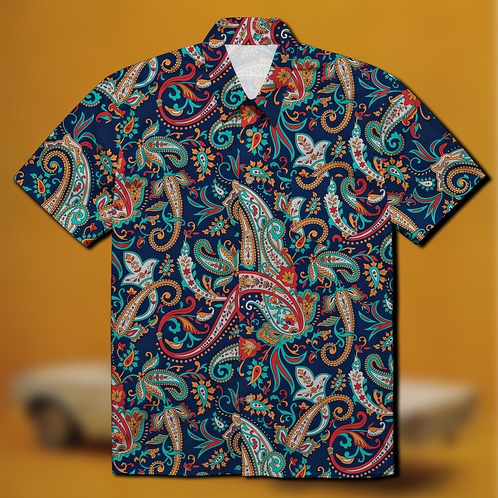 Retro Vintage 1970er Hemd Aloha-Hemd Hippie Disco Paisley-Muster Ethnisch Herren Maskerade Urlaub Party Erwachsene Hemd Lightinthebox