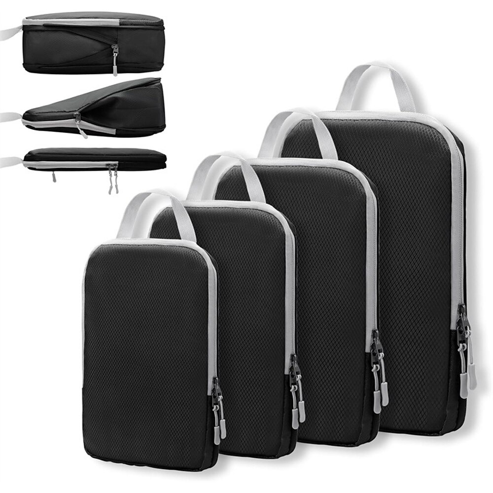 Kompressions-Packwürfel-Set für unterwegs, 4-teilige Aufbewahrungstaschen mit großem Fassungsvermögen und Stoff mit Rautenmuster, wasserdichter Organizer für Gepäck Lightinthebox
