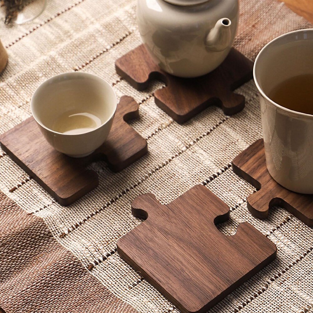 4-teiliges Vintage-Puzzle-Untersetzer-Set aus Holz, hitzebeständiges Getränkeuntersetzer-Set, Tischplattenschutz für Büroschreibtisch, Bar, Wohnkultur Lightinthebox