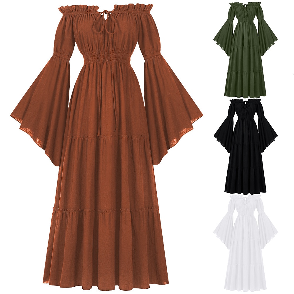 Retro Vintage Mittelalterlich Renaissance Kleid Wikinger Elfen Einfarbig Damen Keltisch Fantasie königlich Halloween Karneval Maskerade LARP Erwachsene Kleid Lightinthebox