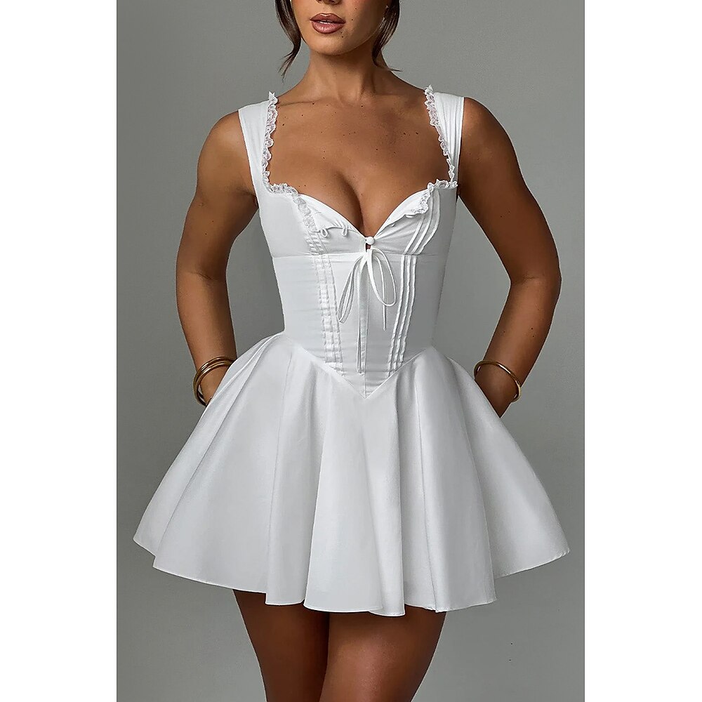 Damen Minikleid Weißes Kleid Abschlusskleid Unterkleid Mode Geburtstag Abschlussfeier Date Normale Passform Einfach Ärmellos Spaghettiträger Schwarz Weiß Gelb Blau Sommer Lightinthebox