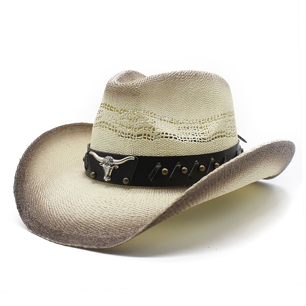 Herren Sonnenhut Cowboyhut Fedora-Trilby-Hut Weiß Schwarz / Weiß Strohseil Vintage-Stil Mode 18. Jahrhundert Bundesstaat Texas Täglich Themenparty Einfarbig Sonnenschutz Cosplay Lightinthebox