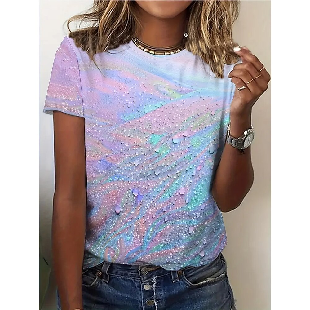 Damen T Shirt Sommeroberteile Farbverläufe Bier Klassisch Lässig Kurzarm Rundhalsausschnitt Crop Tops Täglich Wochenende Druck Regenbogen Sommer Frühling Herbst Lightinthebox