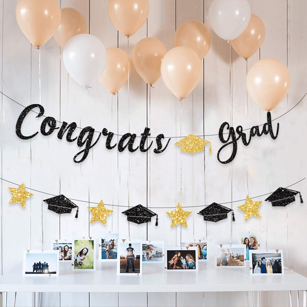 Hintergrunddekoration für die Abschlussfeier, „Congrats Absolvent"-Banner und Luftschlangen, Dekoration für die Abschlussfeier, Wimpel und hängende Banner für die Party Lightinthebox