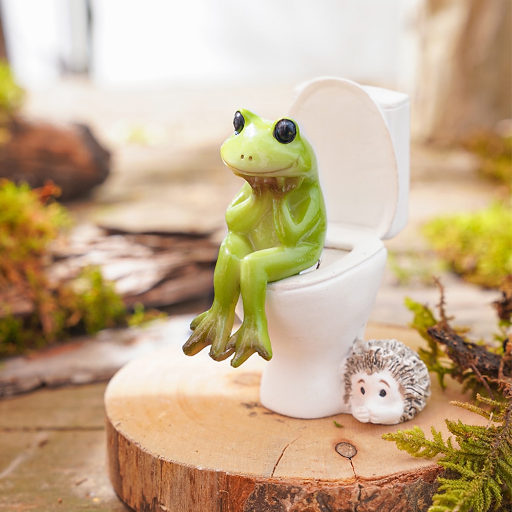 Frosch auf Toilette sitzend, lustige Froschstatue aus Kunstharz, Schreibtischdekoration, bezauberndes Badezimmerornament, Empfangstresen-Ausstellungsstück, Miniatur-Sammel-Froschhandwerk Lightinthebox