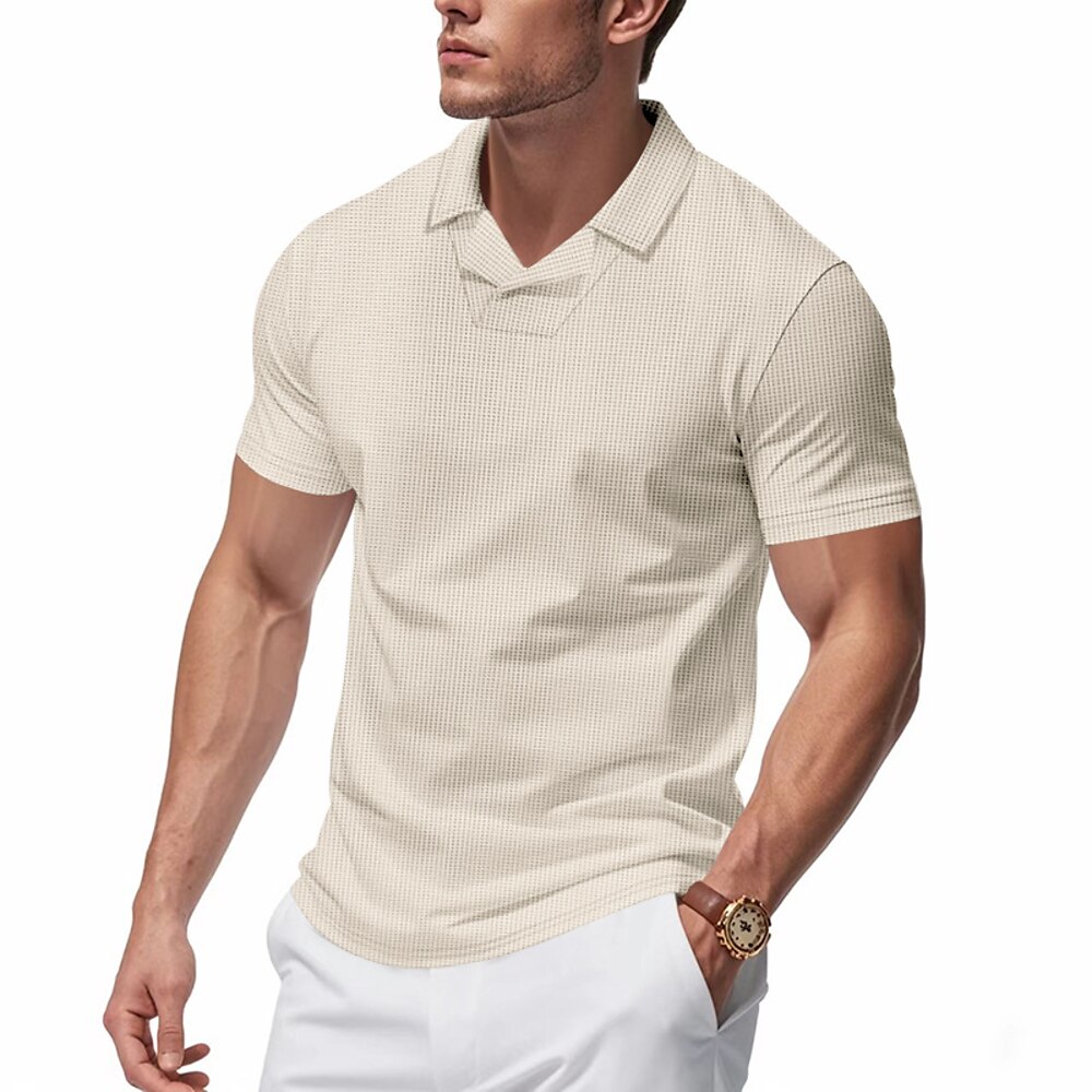 Herren Golfshirt Golf Poloshirts Arbeit Lässig Revers Kurzarm Basic Modern Einfach Patchwork Knöpfe Sommer Normale Passform Saphirblau Schwarz Weiß Hellgrau Khaki Golfshirt Lightinthebox