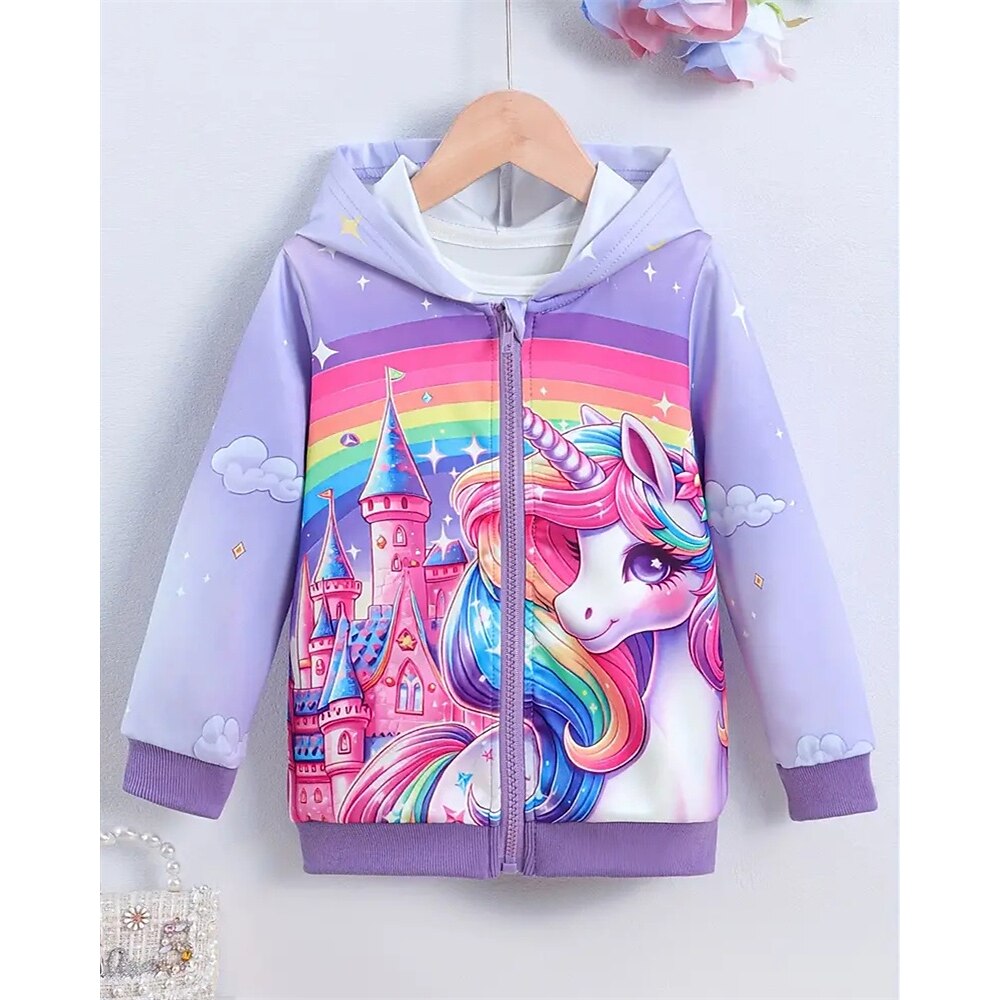 Mädchen 3D Einhorn Kapuzensweatshirt Mantel Oberbekleidung Langarm Frühling Herbst Niedlich Sport Kinder 4-12 Jahre Reissverschluss Straße Täglich Normale Passform Lightinthebox