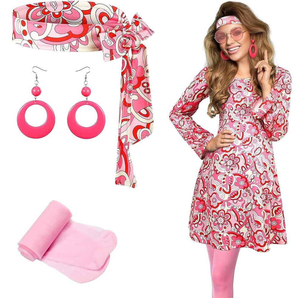 4-teiliges 70er-80er-Jahre-Hippie-Kostüm-Zubehör für Damen, 70er-Jahre-Disko-Outfit für Halloween-Party, Cosplay Lightinthebox