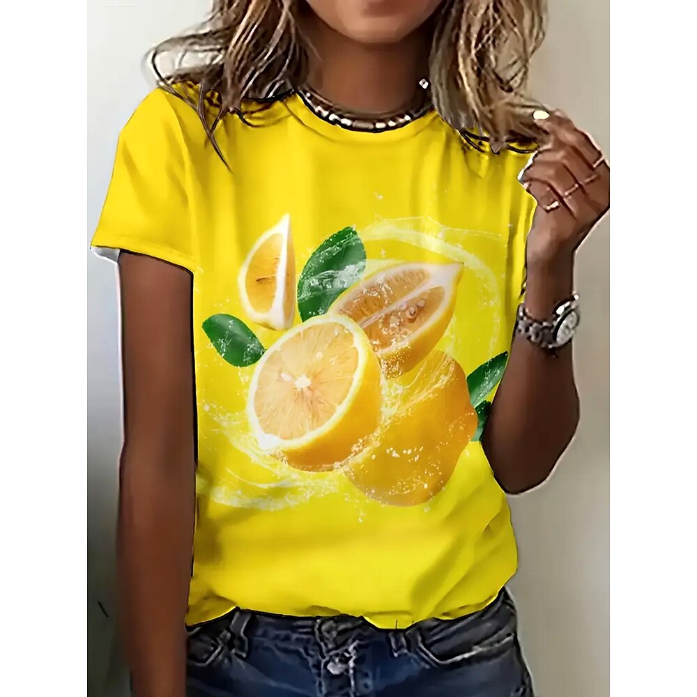 Damen T Shirt Grafik Pflanzen Stilvoll Lässig Kurzarm Rundhals Normale Oberteile Täglich Wochenende Süße Outfits Druck Gelb Sommer Frühling Lightinthebox