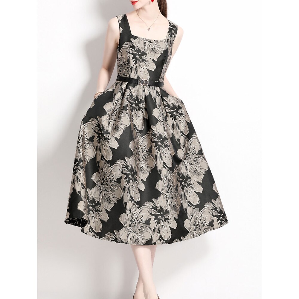 A-Linie Quinceanera-Kleider Elegant Kleid Hochzeit Hochzeitsgast Tee-Länge Ärmellos Rundausschnitt Polyester Rückenfrei mit Blumenmuster 2025 Lightinthebox
