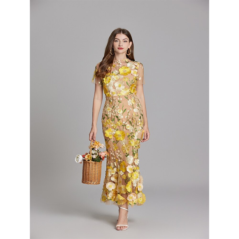 Meerjungfrauenschnitt Quinceanera-Kleider Elegant Kleid Hochzeit Hochzeitsgast Knöchellänge Kurzarm Rundhalsausschnitt Polyester mit Stickerei 2025 Lightinthebox