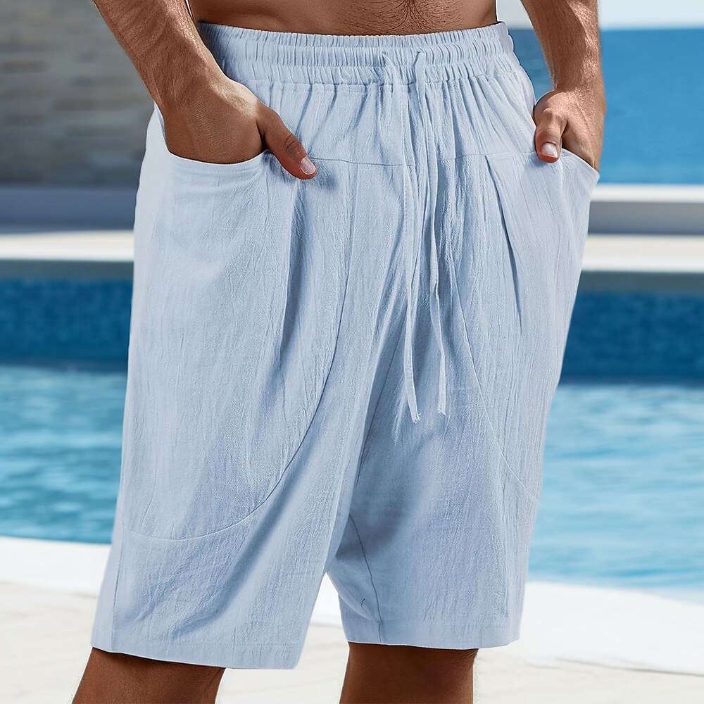 Herren Leinenhosen Caprihose Hose Sommerhose Strandhose Tasche Elastischer Bund Einfach Komfort Atmungsaktiv Urlaub Täglich Ferien Hawaiianisch Boho Schwarz Rosa Lightinthebox