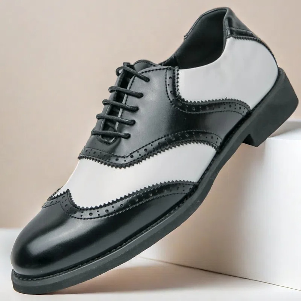 schwarz-weiße Brogue-Oxfords für Herren mit detaillierter Perforation, klassisches Schnürdesign für formelle Anlässe und Geschäftstreffen Lightinthebox