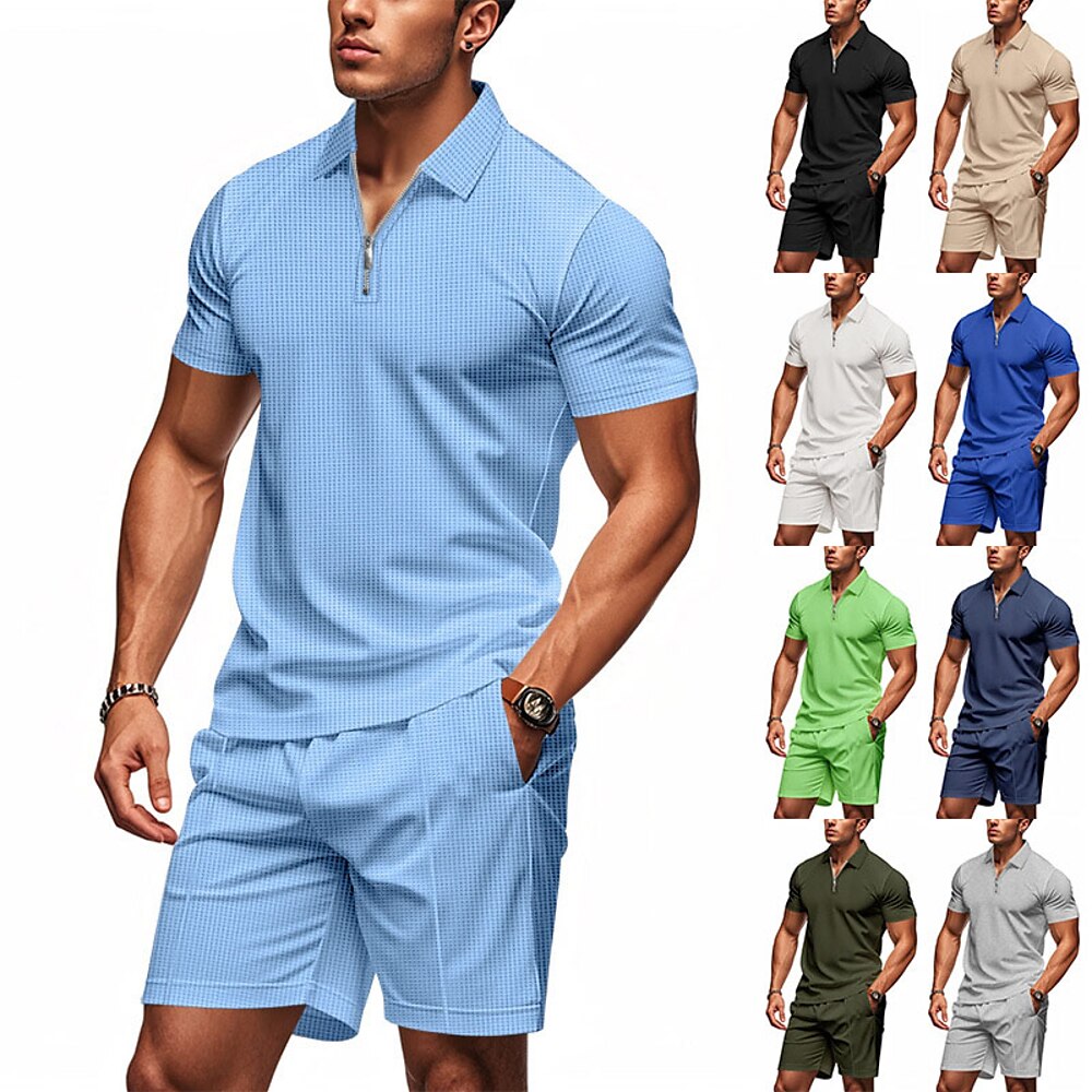 Herren Viertel-Reißverschluss-Poloshirt Golfshirt Täglich Ferien Revers Kurzarm Mode Basic Einfach Sommer Normale Passform Schwarz Weiß Königliches Blau Minzgrün Khaki Hellgrau Lightinthebox