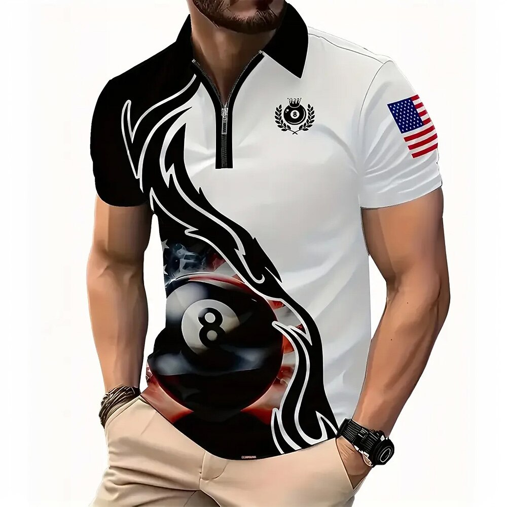 Tag der Unabhängigkeit Herren Sommer Amerikanische US-Flagge Reißverschluss-Polo Kurzarm Umlegekragen Alltagstauglich Outdoor Athleisure Alltagstauglich Reißverschluss Schwarz Lightinthebox