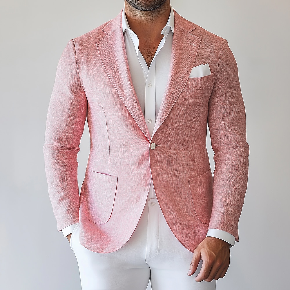 Sportjacke Herren Leinenblazer Leicht Lässig Kentucky Derby Sommer Einfarbig Leinenblazer Pink Himmelblau Standard Passform Einreihig Mit einem Knopf Lightinthebox