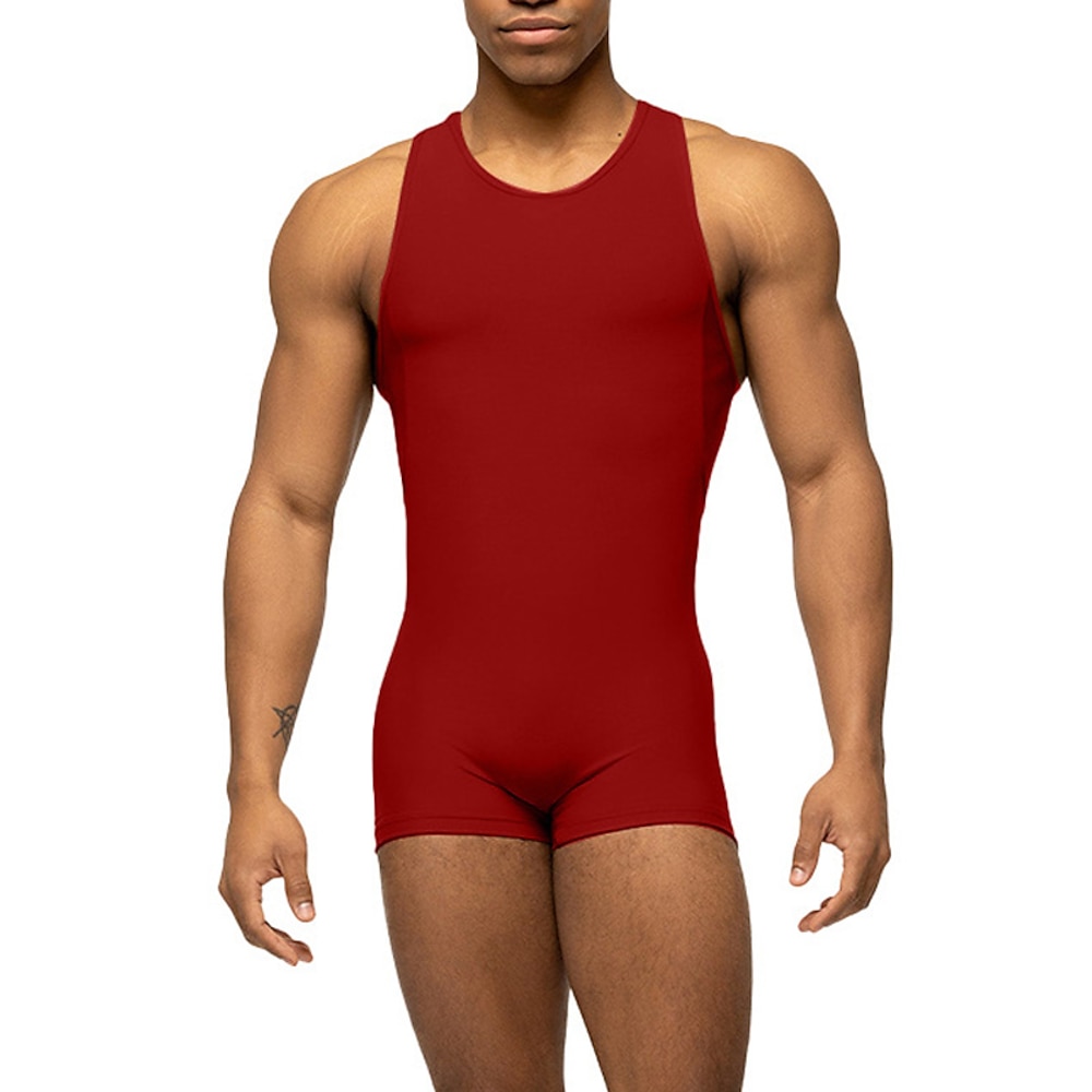 Herren Trainingsanzug Formwäsche Outfit-Set Bodysuit Gymnastikanzüge Rundhalsausschnitt Sport Glatt Schwarz Rote Purpur Polyester Sportkleidung Strassenmode Gymnastik Sommer Lightinthebox