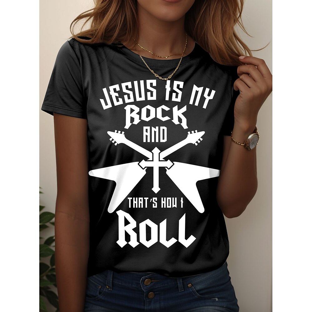 Damen T Shirt Grafik Buchstabe Stilvoll Lässig Kurzarm Rundhals Normale Oberteile Täglich Wochenende Druck Schwarz Rote Blau Sommer Frühling Lightinthebox