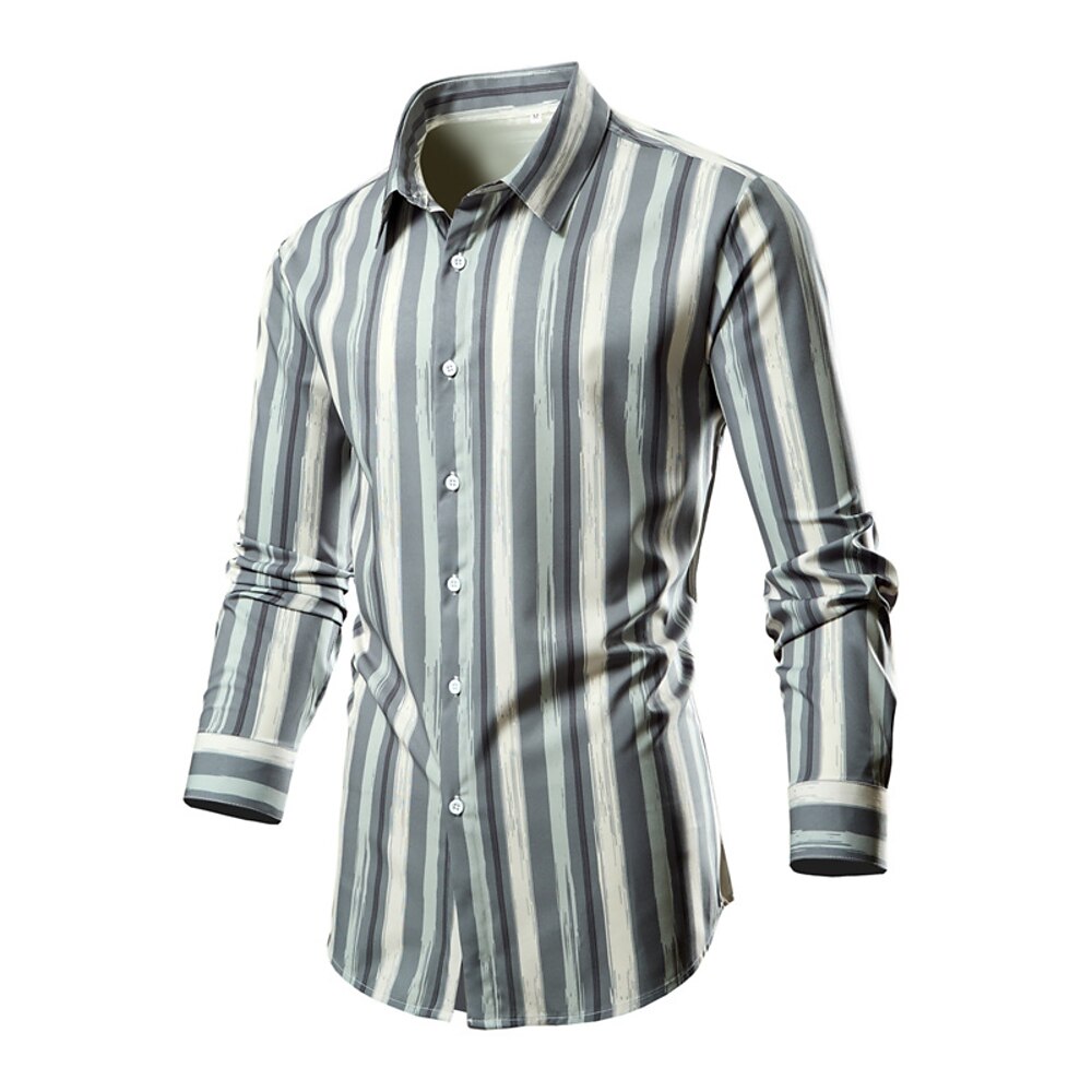 Herren Hemd Kleidhemd Knopfhemd Karomuster Hochzeit Täglich Weiß-blau schwarz gestreift Langarm Revers Frühling Herbst Bekleidung Patchwork Lightinthebox