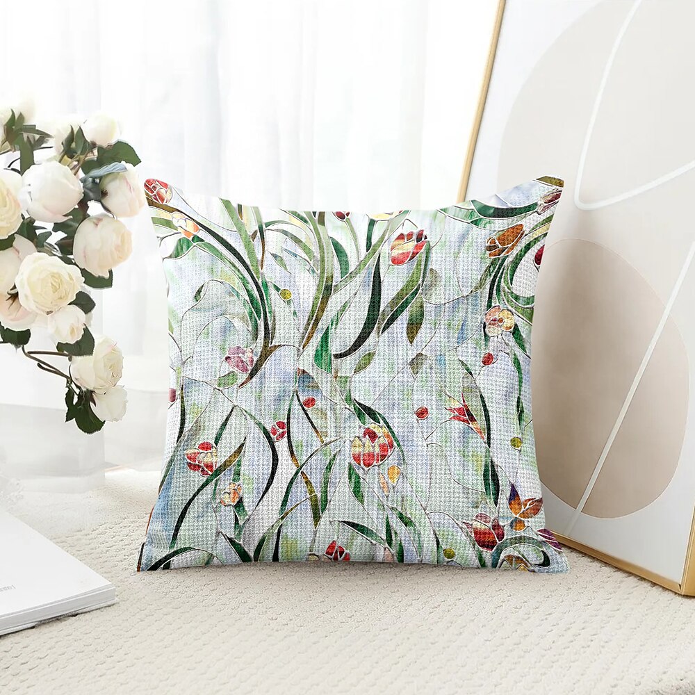 Buntes Glasblumen dekorativer Wurfkissenbezug 1 Stück weicher quadratischer Sofakissenbezug Kopfkissenbezug für Schlafzimmer Wohnzimmer Sofa Stuhl Lightinthebox