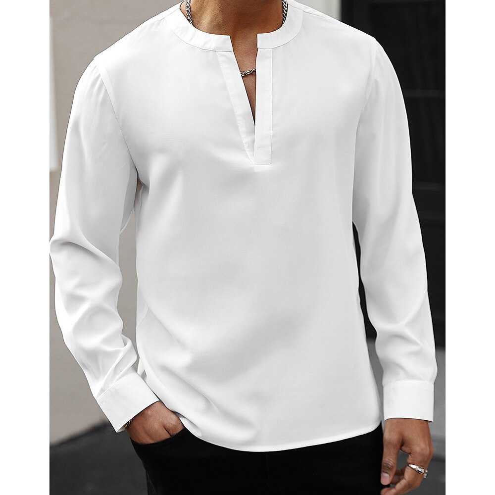 Herren Hemd Sommerhemd Freizeithemd Strandhemd Knopfhemd Weiß Langarm Einfach Stehkragen Urlaub Hawaiianisch Button-Down Bekleidung Polyester Mode Lässig Bequem Lightinthebox