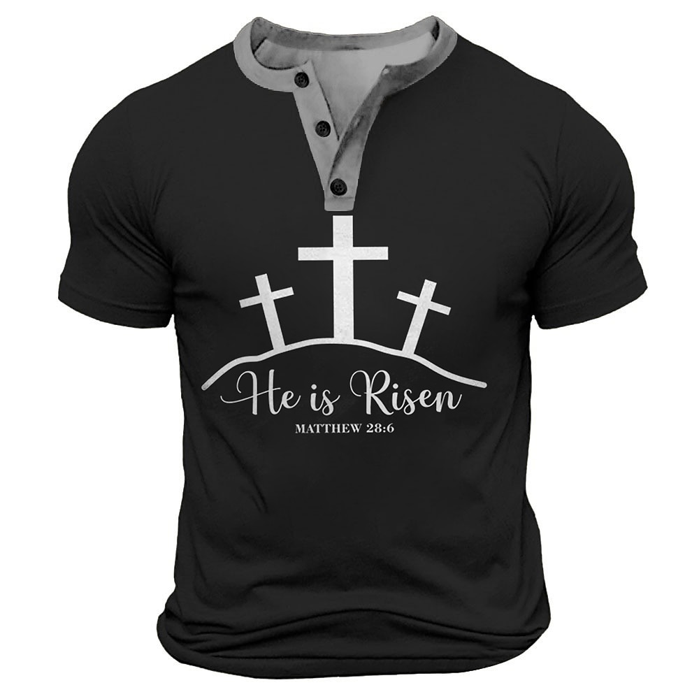 Herren Ostern Kreuz HE IS RISEN T Shirt Henley Shirt Kurzarm Designer Retro Vintage Strasse Casual Täglich Sommer Frühling Armee-Grün Schwarz Marineblau Henley Henley T-Shirt Lightinthebox