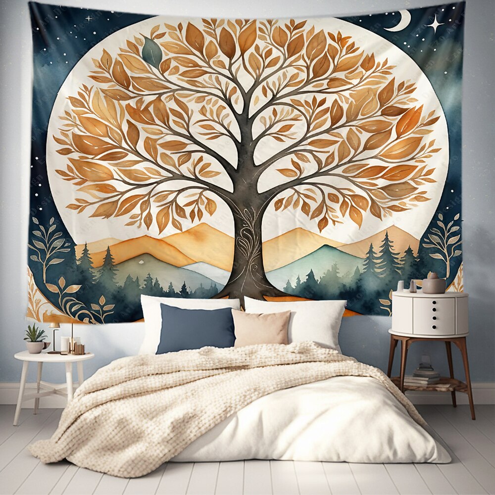 Baum des Lebens hängender Wandteppich Wandkunst große Wandteppich Wanddekoration Fotohintergrund Decke Vorhang Zuhause Schlafzimmer Wohnzimmer Dekoration Lightinthebox