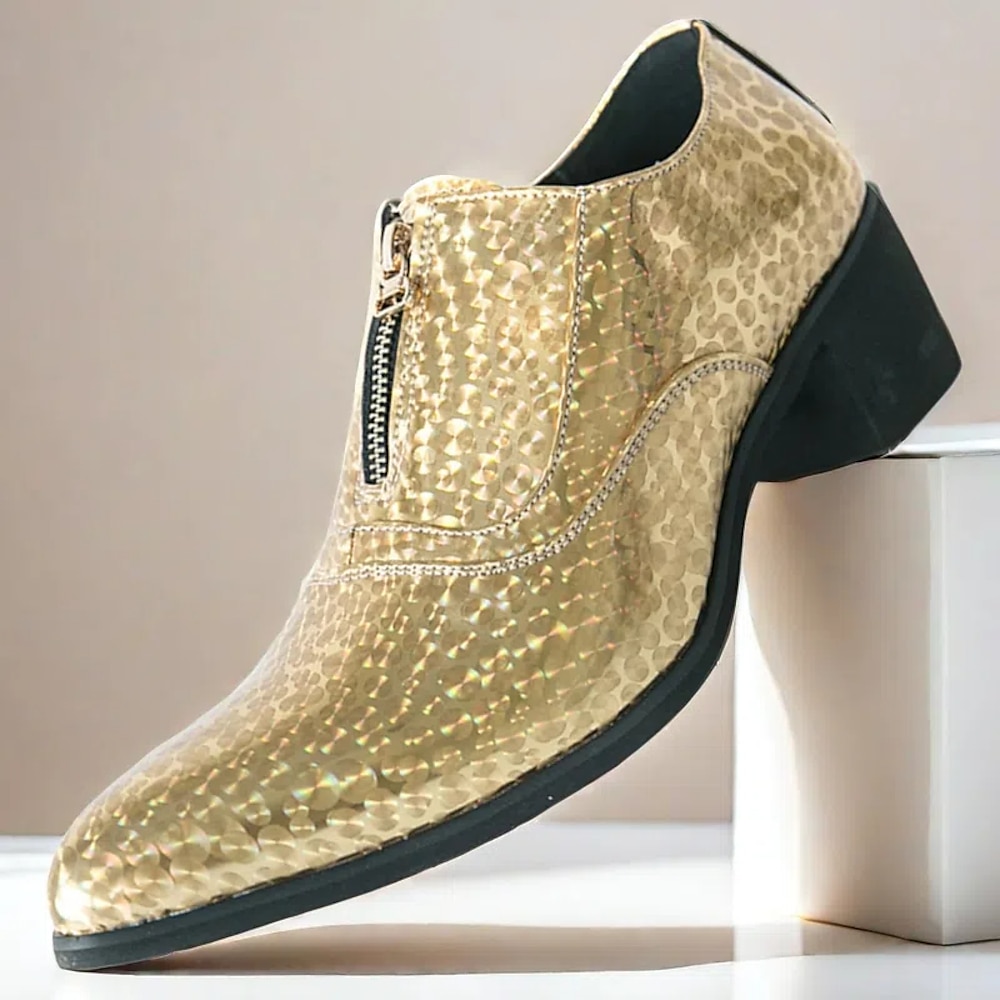 Herren-Stiefeletten mit goldener Struktur - Schnürstiefeletten aus Kunstleder mit exotischem Schlangenmuster für Abschlussbälle und besondere Anlässe Lightinthebox