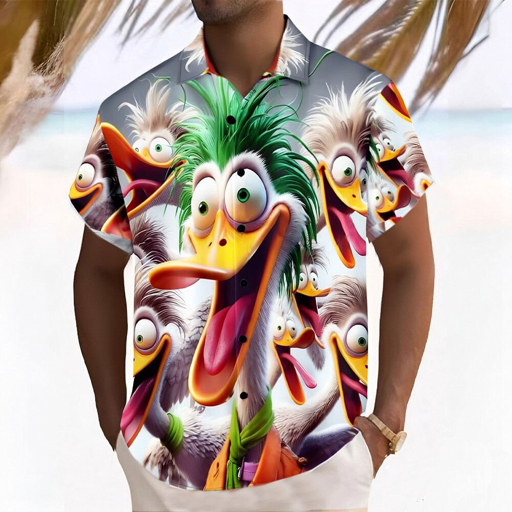 Herren Tiermotiv Lustig Ente Hemd Freizeithemd Knopfhemd Kurzarm Modisch lässig Outdoor Urlaub Streetwear Sommer Frühling Umlegekragen 3D-Druck Hemden mit Kragen Grau Lightinthebox