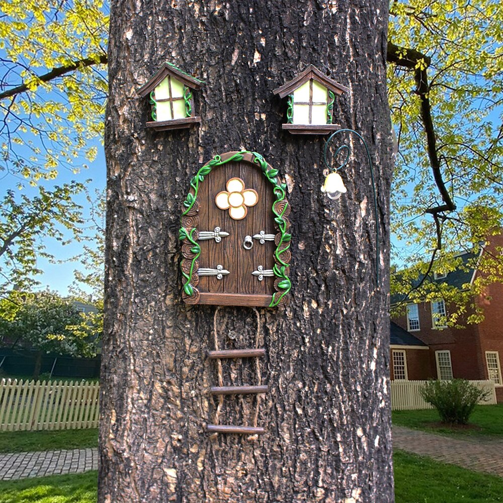 Feentür aus Harz Fensterset mit im Dunkeln leuchtenden Fenstern, Miniatur-Skulptur für Bäume, Deko-Accessoires für den Außenbereich Lightinthebox