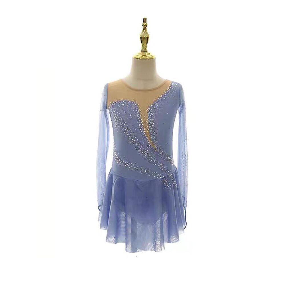 Eiskunstlaufkleid Damen Mädchen Eislaufen Kleid Violett Patchwork Daumenloch Netzstoff Spandex Dehnbar Training Übung Professionell Eiskunstlaufkleidung Thermowarm Kristall / Strass Langarm Eislaufen Lightinthebox
