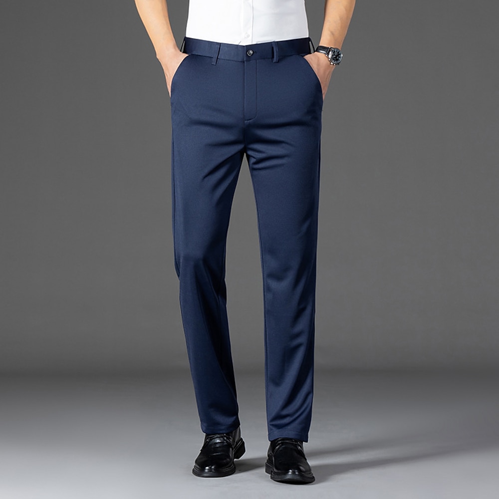 Herren Anzughose Hose Tasche Einfach Atmungsaktiv Feuchtigkeitsableitend Volle Länge Outdoor Geschäft Täglich Mode Streetwear Schwarz Marineblau Mikroelastisch Lightinthebox