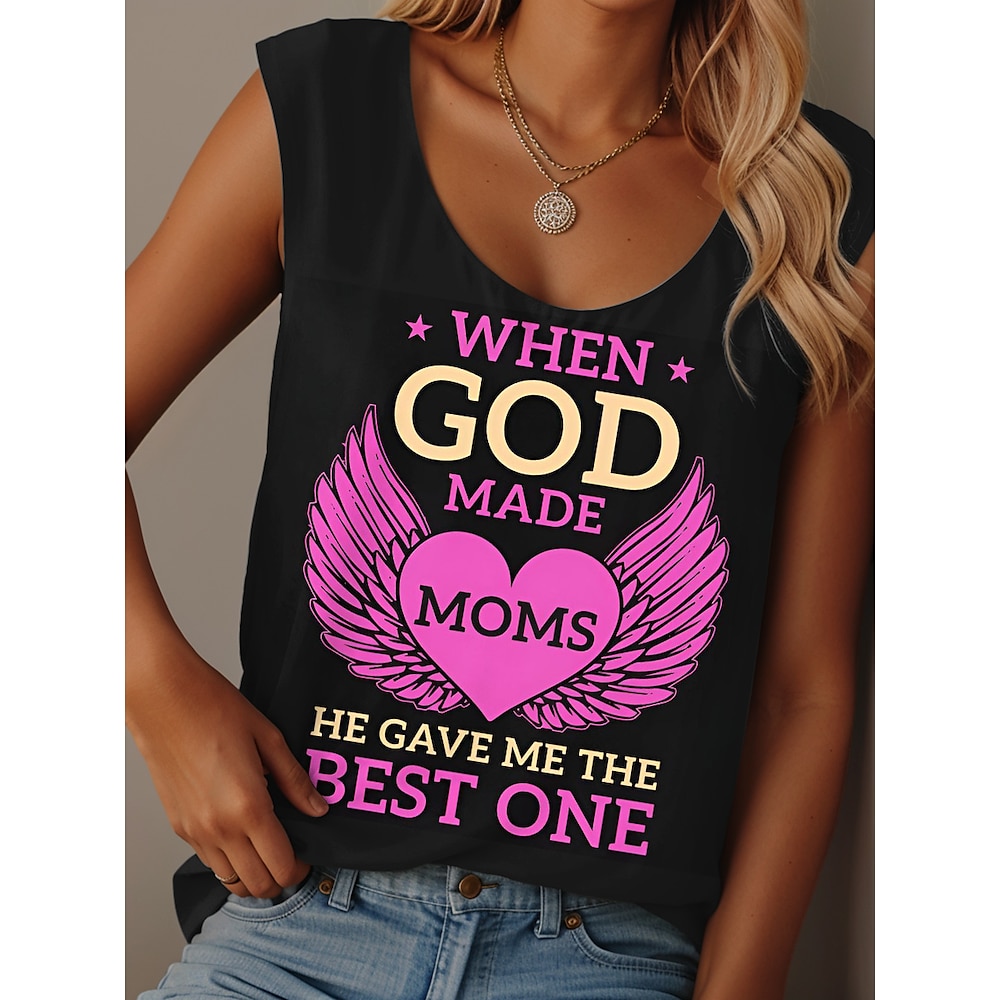 Damen Camisole-Tanktop Grafik Buchstabe Täglich Lässig Ärmellos Rundhalsausschnitt Normale Oberteile Täglich Druck Schwarz Weiß Rosa Blau Purpur Sommer GOD Lightinthebox