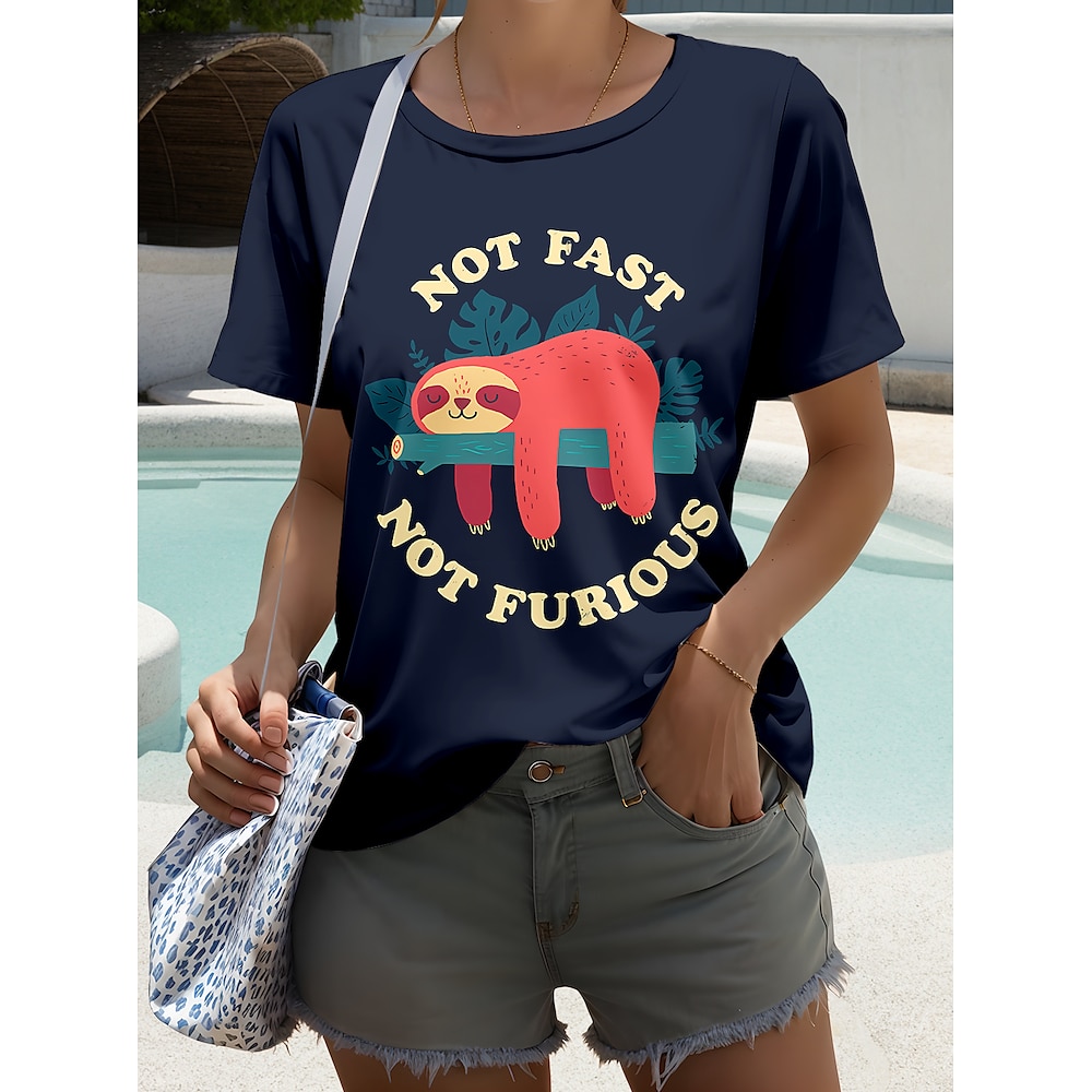 Damen T Shirt Grafik Buchstabe Mode Lässig Kurzarm Rundhals Normale Oberteile Täglich Wochenende Druck Wein Armeegrün Marineblau Königsblau Sommer Frühling Lightinthebox