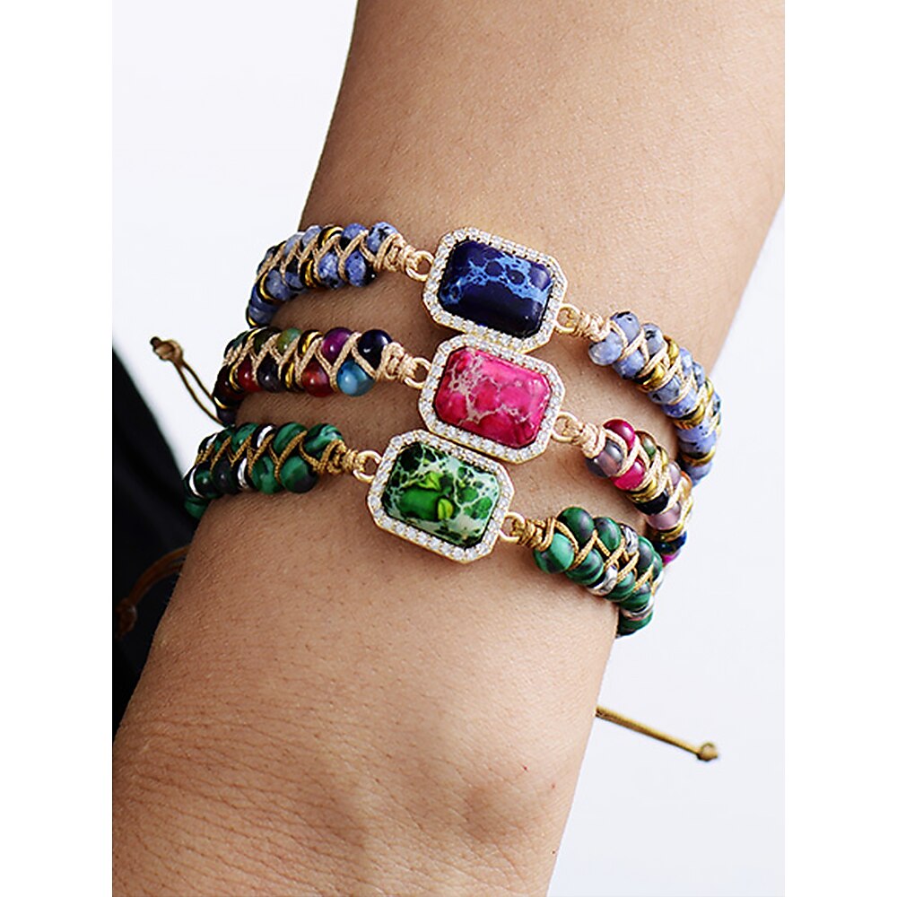 handgefertigtes buntes Natursteinarmband - Wickelarmband aus böhmischen Perlen mit Strass-Anhänger, verstellbarer Modeschmuck für Frauen, perfekt als Geschenk, für Partys und die Freizeit Lightinthebox