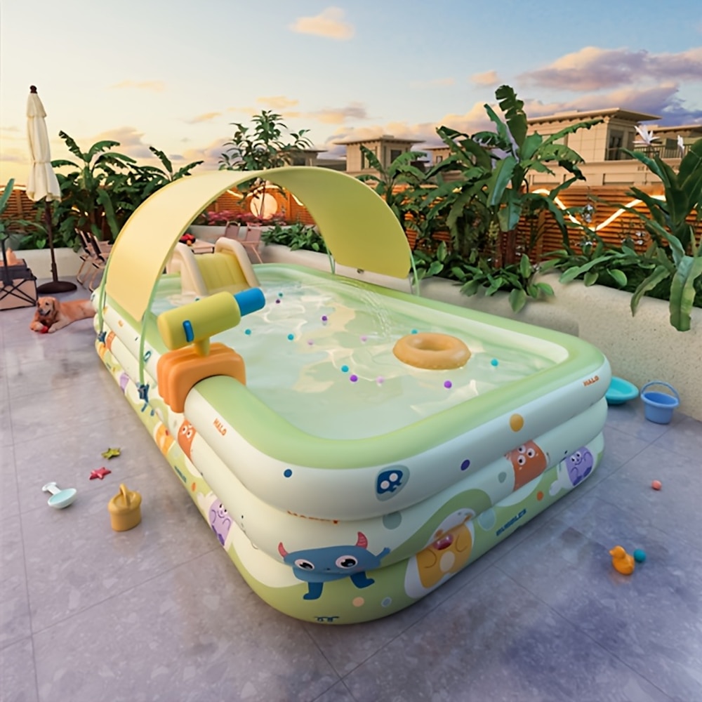 Aufblasbarer 3/4-lagiger Swimmingpool mit Monstermuster - Familiengröße, dickes PVC-Material, einfache Lagerung Transport, perfekt für Wasserspaß im Freien, Sommerpartys und Unterhaltung im Garten, Lightinthebox