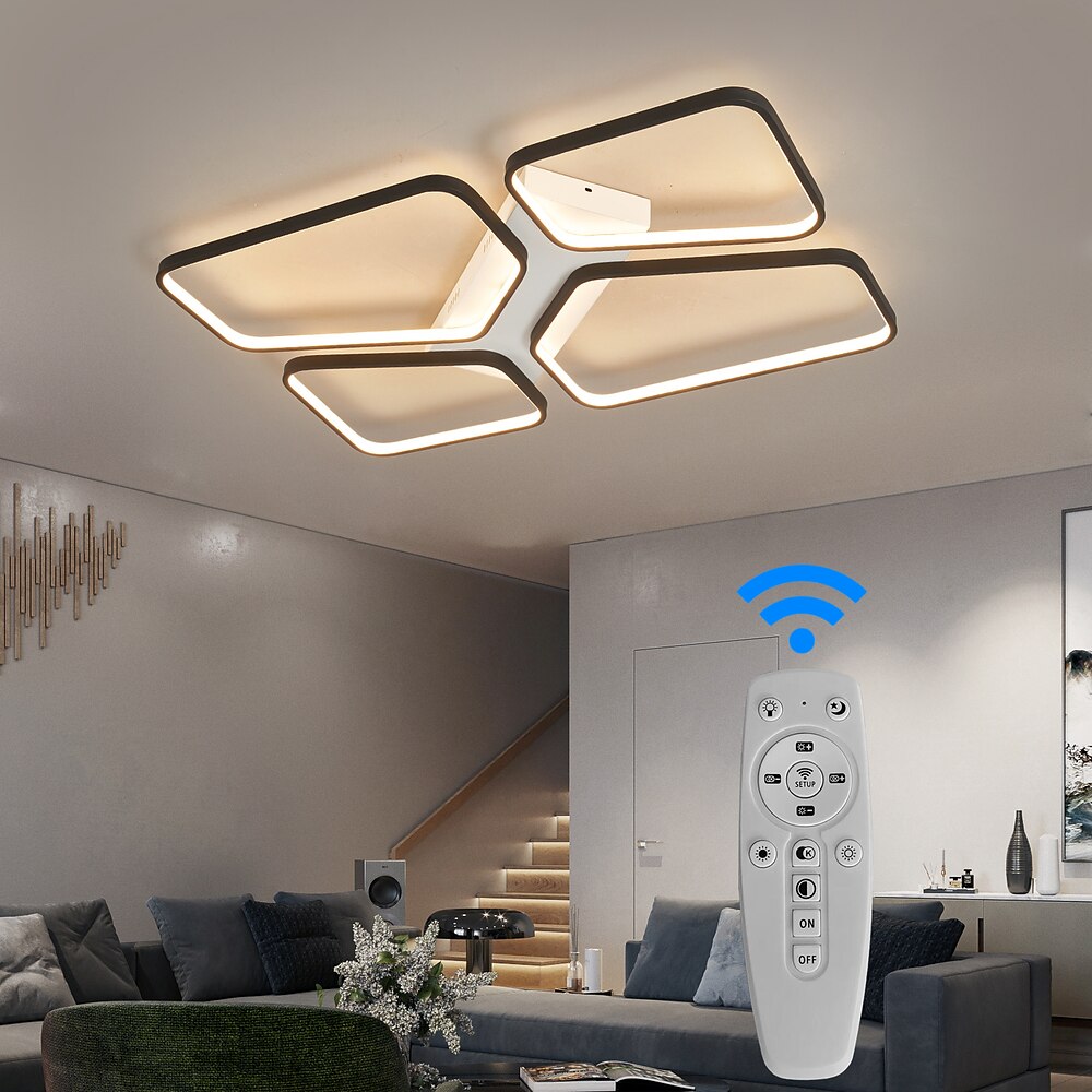 Moderne LED-Deckenleuchte für Wohnzimmer, 4 Köpfe, 52 W, 64 W, quadratisch, modern, einfache Fernbedienung, App, personalisierbar, kreatives Raumlicht, stufenloses Dimmen, Hauptschlafzimmerlicht Lightinthebox