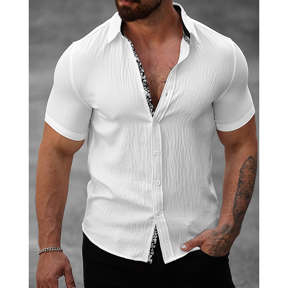 Herren Hemd Sommerhemd Freizeithemd Strandhemd Knopfhemd Schwarz Weiß Hellgrün Blau Kaki Kurzarm Bedruckt Hemdkragen Urlaub Hawaiianisch Button-Down Bekleidung Polyester Mode Lässig Bequem Lightinthebox