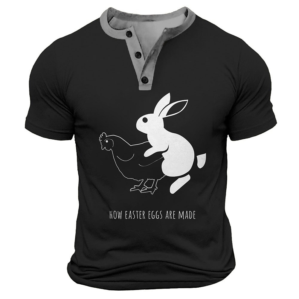 Herren Ostern Hase Kaninchen Lustig T Shirt Henley Shirt Kurzarm Designer Retro Vintage Strasse Casual Täglich Sommer Frühling Armee-Grün Schwarz Marineblau Henley Henley T-Shirt Lightinthebox