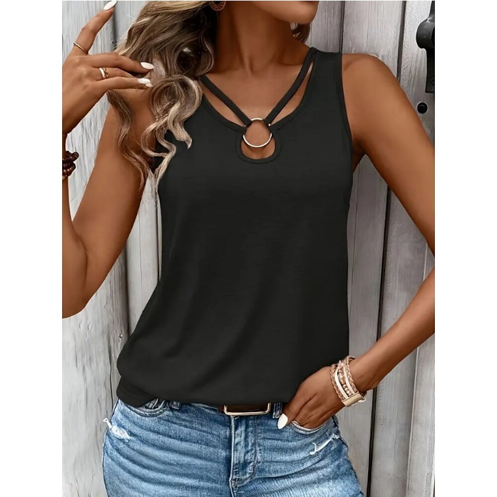 Damen Camisole-Tanktop Einfarbig Täglich Lässig Ärmellos V Ausschnitt Normale Oberteile Täglich Ausgehöhlt Schwarz Weiß Grau Sommer Lightinthebox