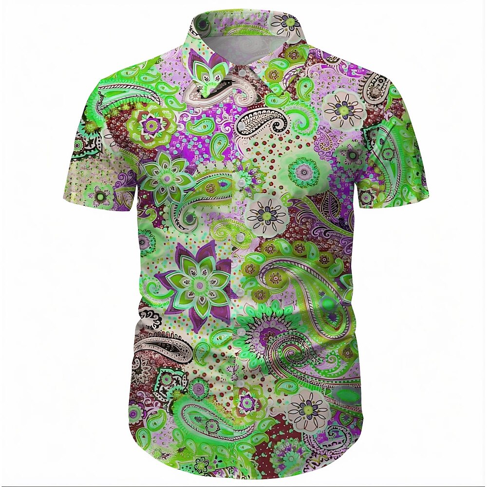 Retro Vintage 1970er Hemd Aloha-Hemd Hippie Disco Paisley-Muster Ethnisch Herren Maskerade Urlaub Party Erwachsene Hemd Lightinthebox