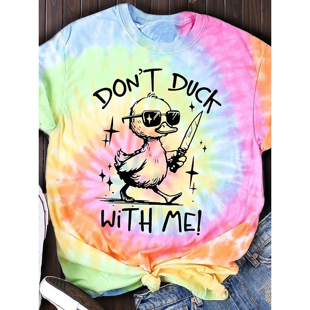 Damen T Shirt Grafik Batik Buchstabe Stilvoll Lässig Kurzarm Rundhals Normale Oberteile Täglich Wochenende Druck Gelb Rosa Sommer Frühling Lightinthebox