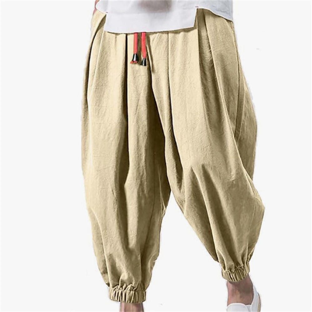 Herren Leinenhosen Hose Sommerhose Lange Unterhosen Strandhose Tasche Kordelzug Elastischer Bund Einfach Komfort Atmungsaktiv Urlaub Täglich Ferien Lässig Locker Armeegrün Schwarz Lightinthebox
