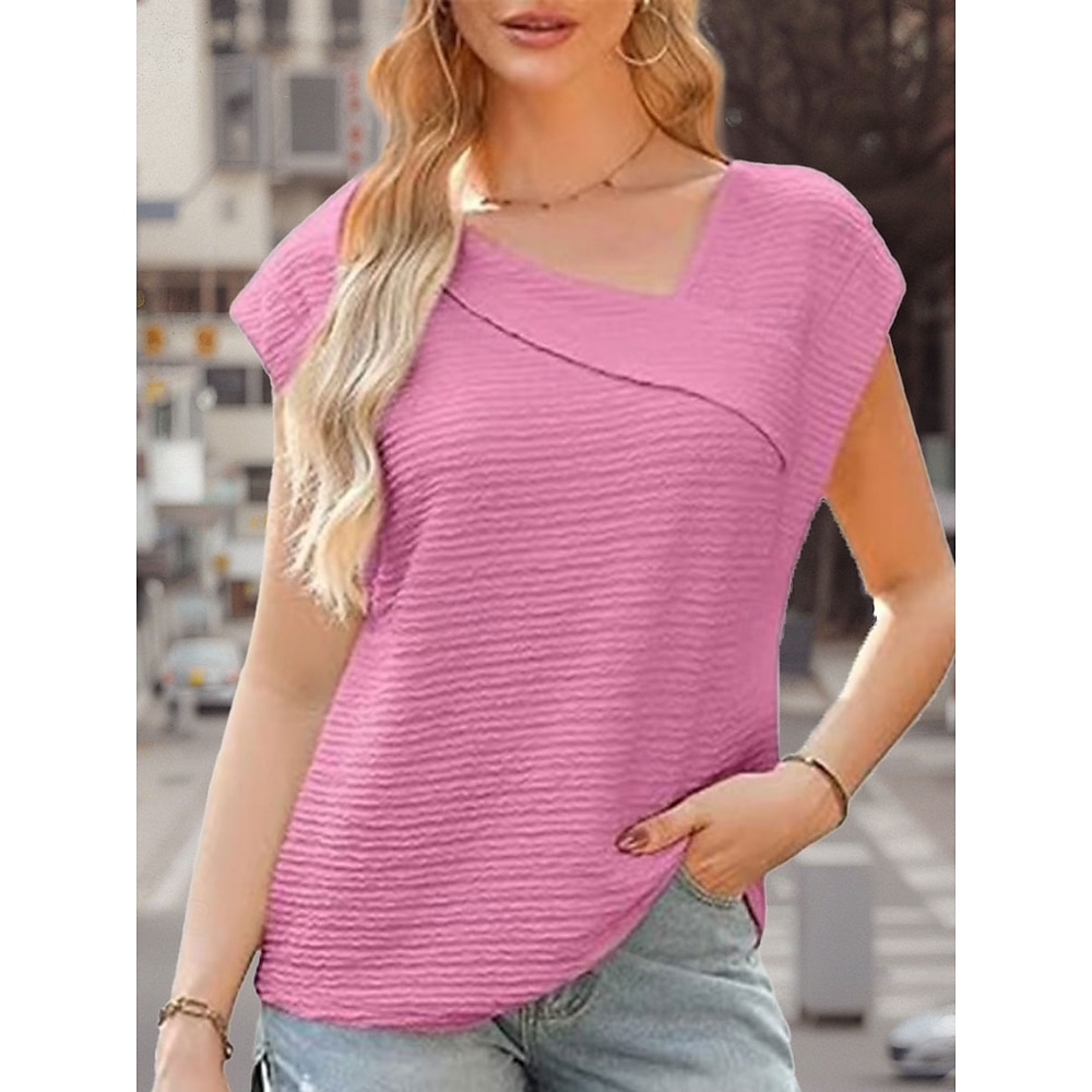 Damen Hemd Bluse Feste Farbe Stilvoll Brautkleider schlicht Kurzarm V Ausschnitt Normale Oberteile Täglich Schwarz Weiß Rosa Aprikose Sommer Lightinthebox