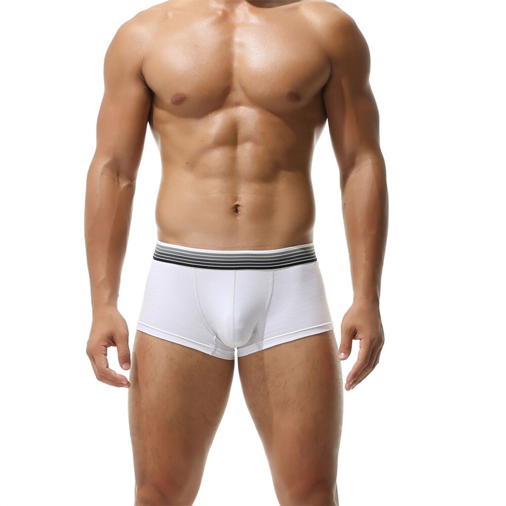 Herren 1 Stück Boxershorts Patchwork Polyester Atmungsaktiv Weich Bequem Streifen Mittlere Hüfthöhe Schwarz Weiß Lightinthebox