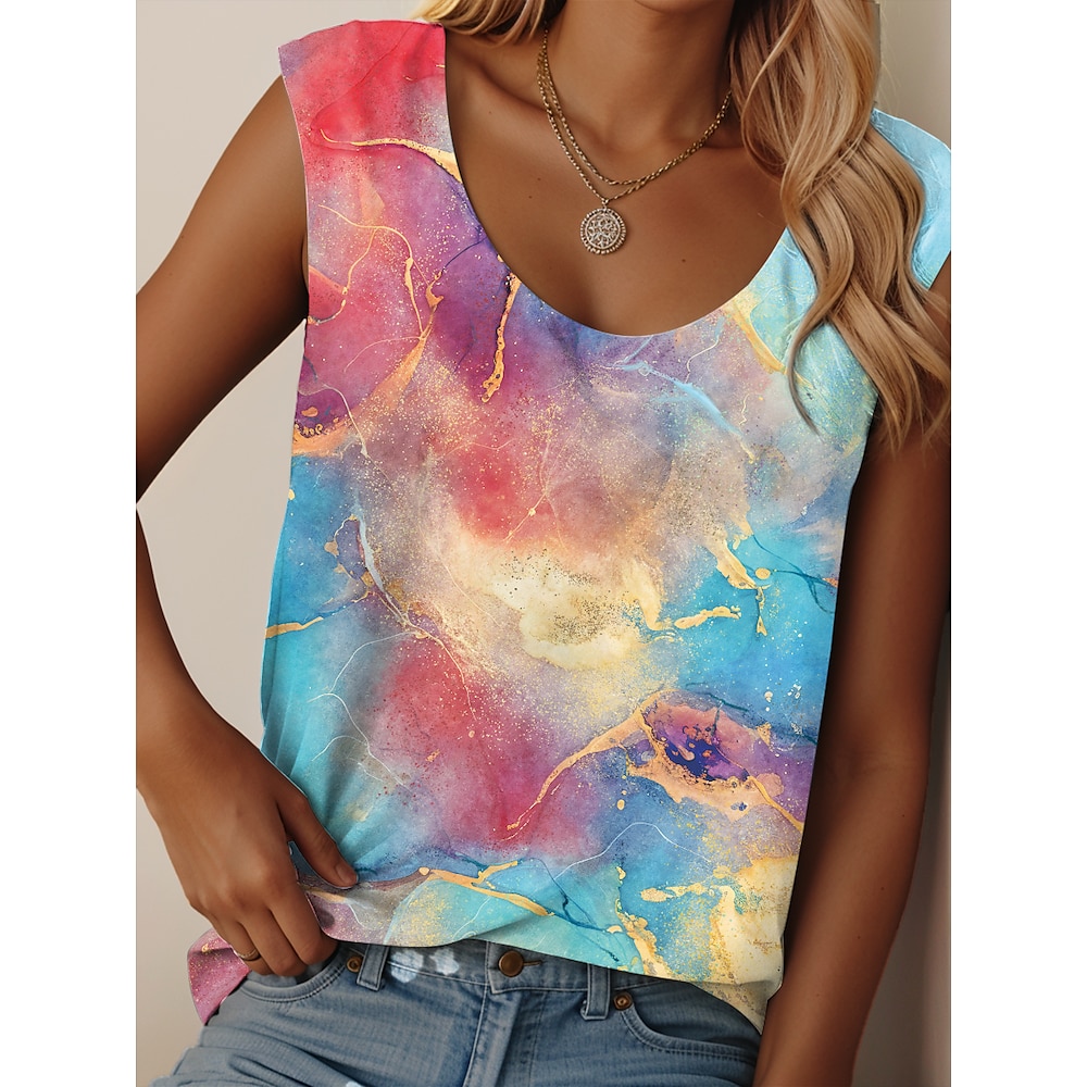 Damen Camisole-Tanktop Ombre Grafik Lässig Ärmellos Rundhalsausschnitt Normale Oberteile Täglich Druck Regenbogen Sommer Lightinthebox