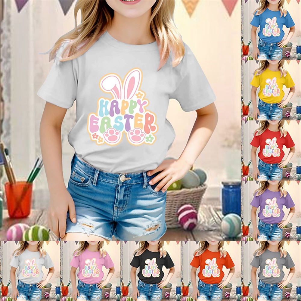 kinderkleidung Mädchen Ostern T-Shirt Hase Kaninchen Outdoor Print Kurzarm Modisch 4 Jahre Sommer Schwarz Weiß Gelb Lightinthebox