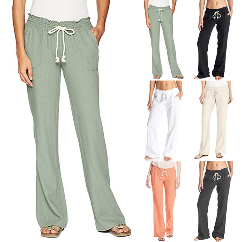 Damen Hose aus Baumwollleinen Palazzo-Hose Mode Streetwear Volle Länge Natürliche Taille Einfach Tasche Elastisches Kordelzugdesign Bequem Außenbereich Straße Alltagskleidung Ausgehen Aprikose Lightinthebox